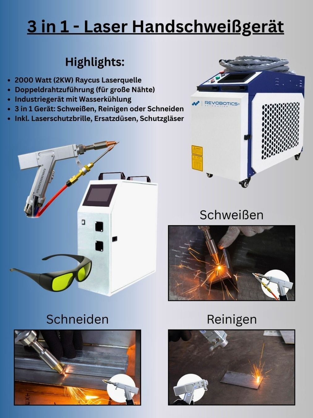 Laser Handschweißgerät 3-in-1 Laser Handschweißgerät mit Highlights: Schneiden, Schweißen, Reinigen.